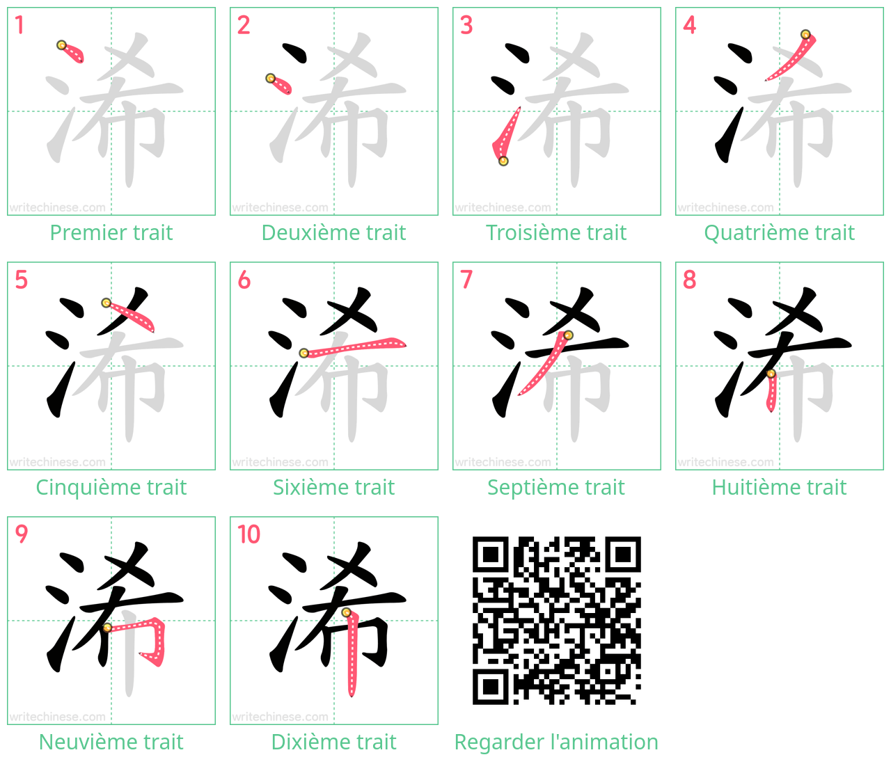 Diagrammes d'ordre des traits étape par étape pour le caractère 浠