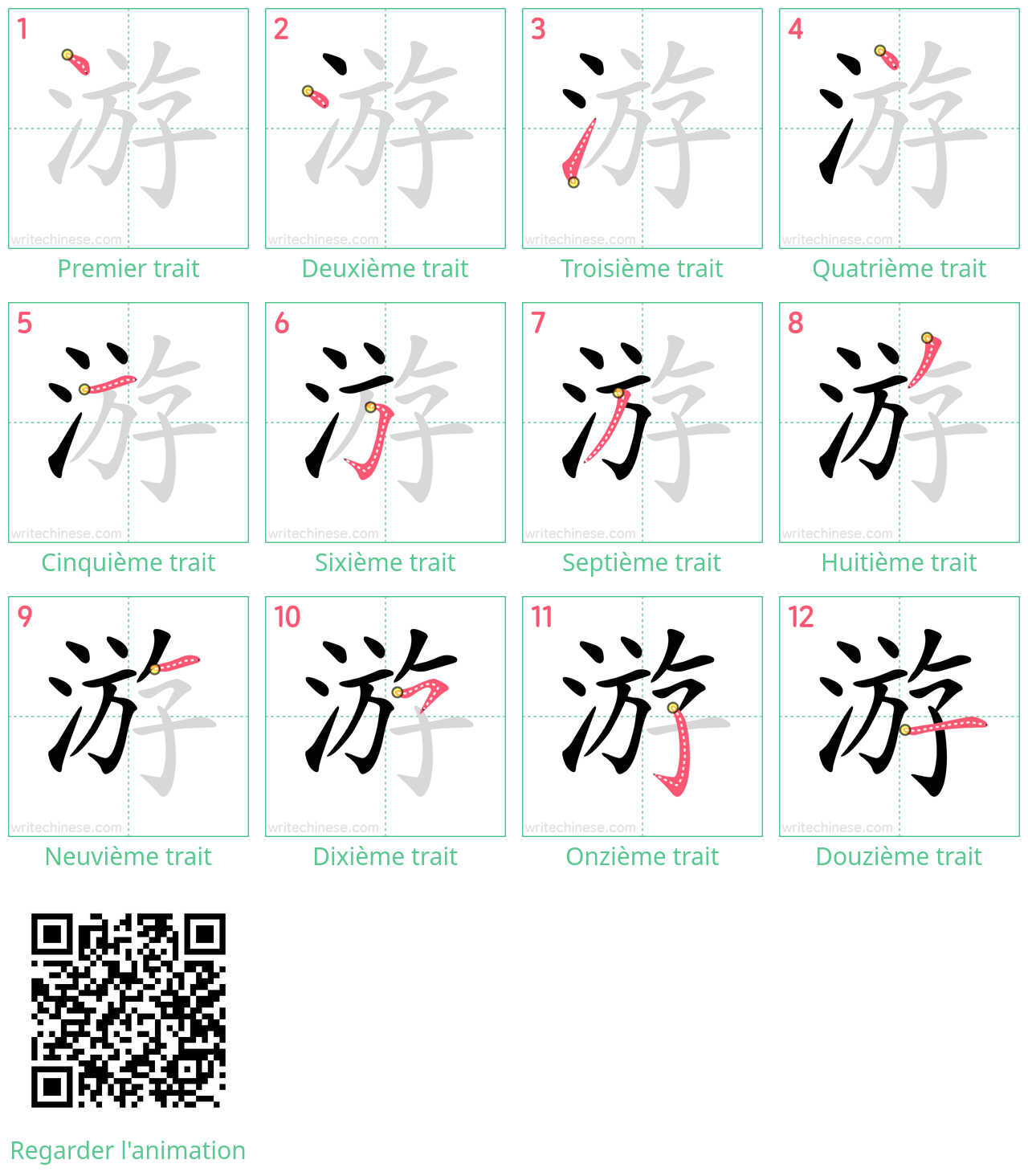 Diagrammes d'ordre des traits étape par étape pour le caractère 游