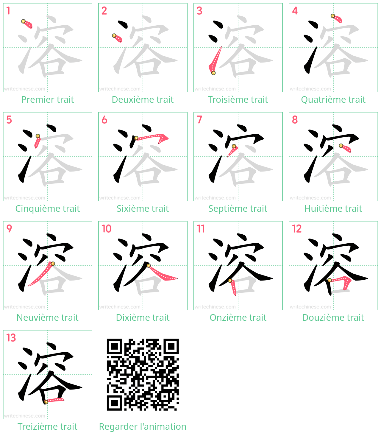 Diagrammes d'ordre des traits étape par étape pour le caractère 溶