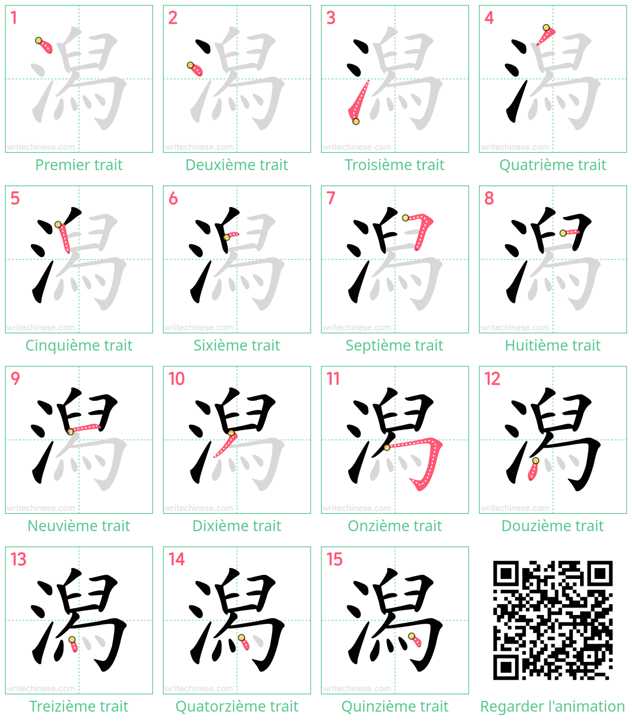 Diagrammes d'ordre des traits étape par étape pour le caractère 潟