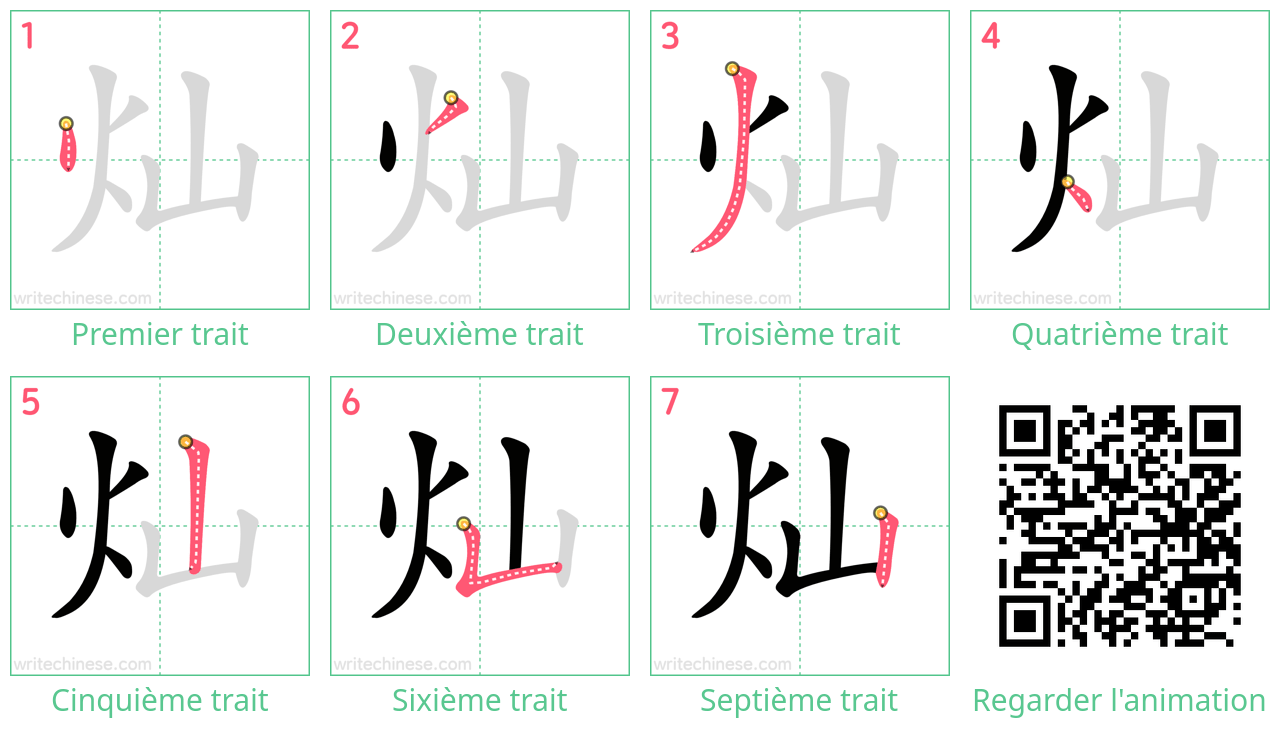 Diagrammes d'ordre des traits étape par étape pour le caractère 灿