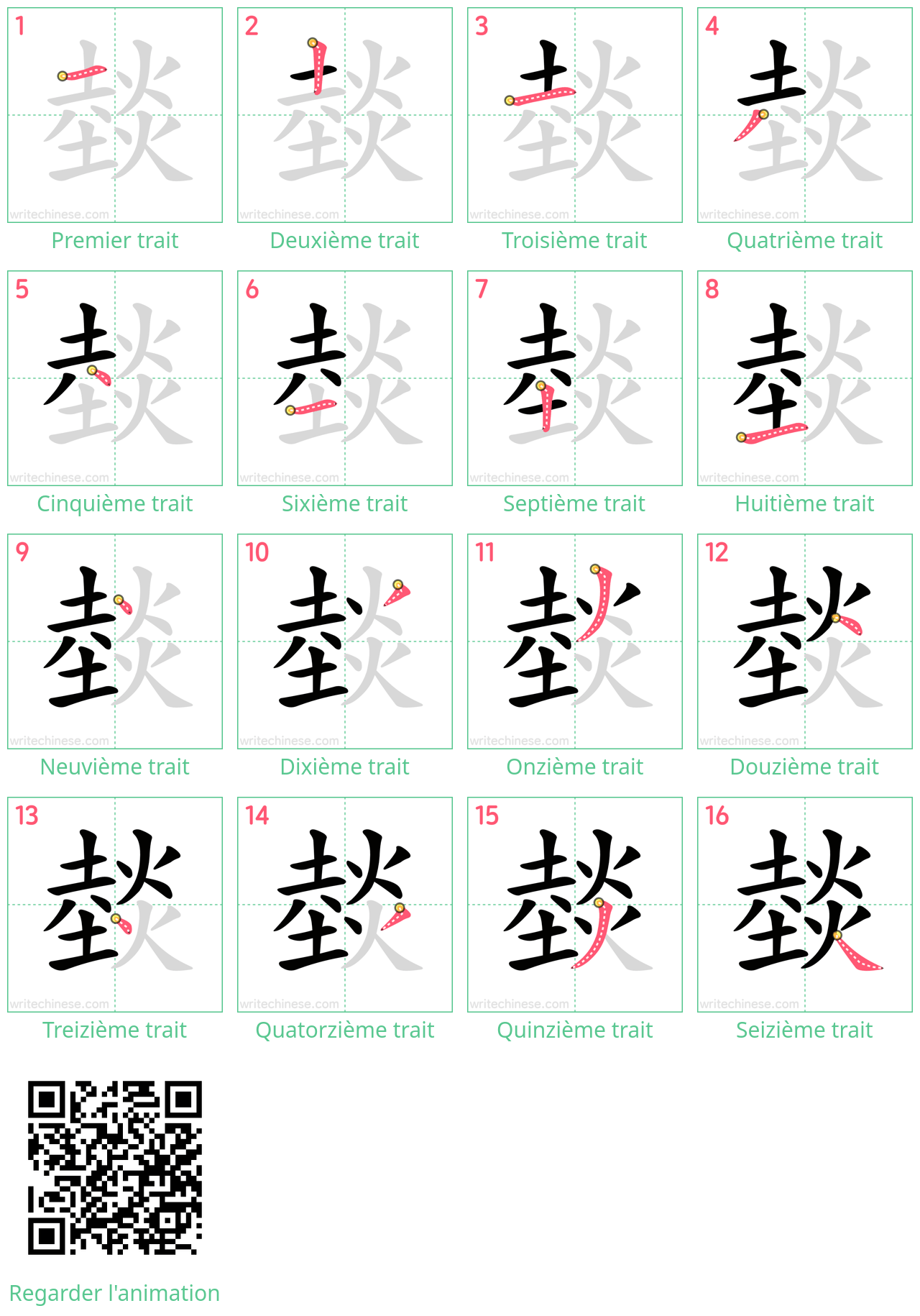 Diagrammes d'ordre des traits étape par étape pour le caractère 燅