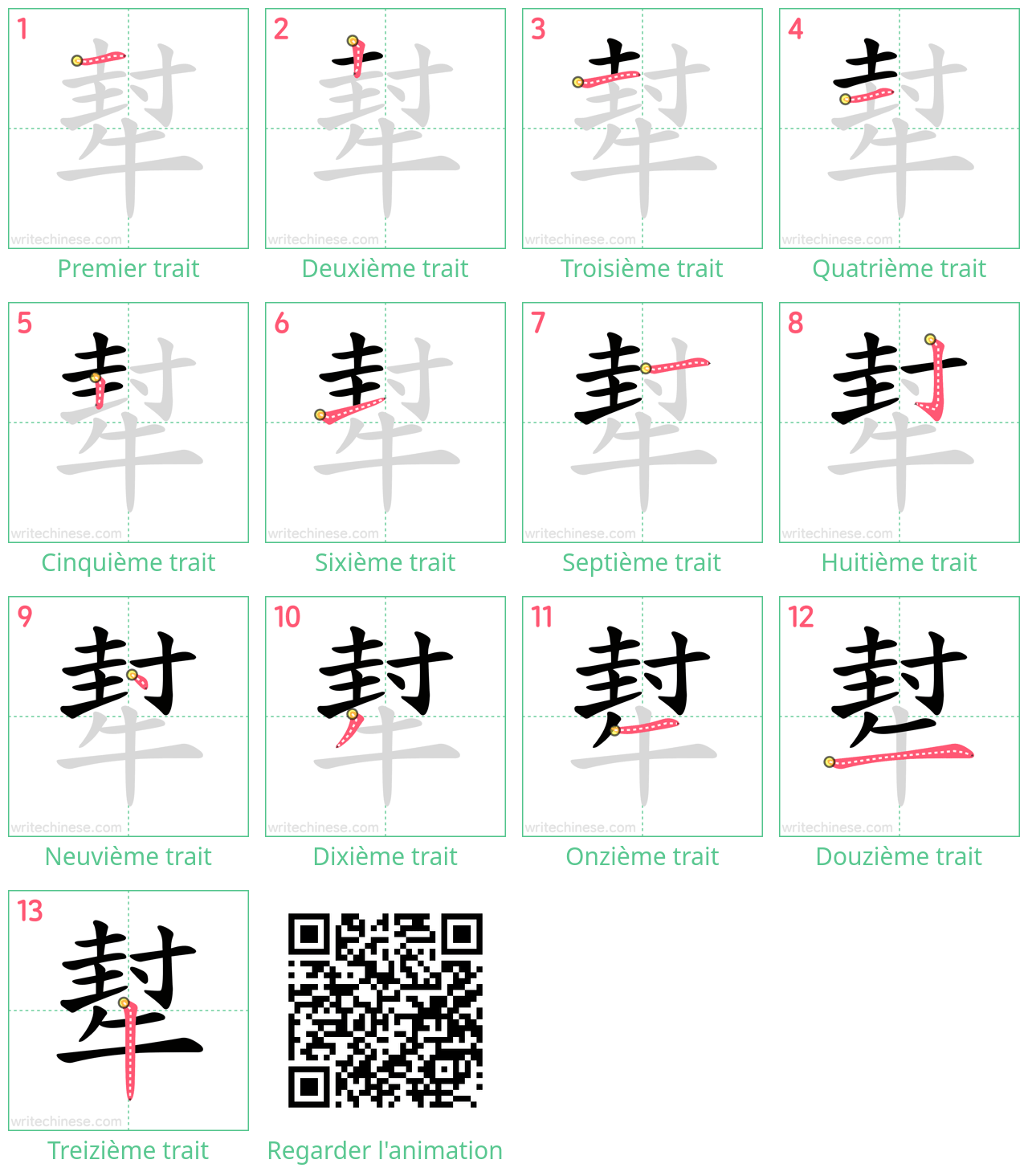 Diagrammes d'ordre des traits étape par étape pour le caractère 犎