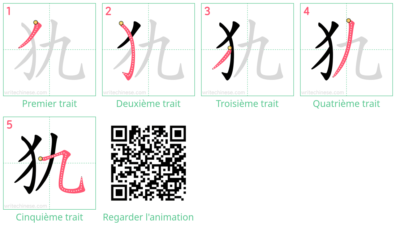 Diagrammes d'ordre des traits étape par étape pour le caractère 犰