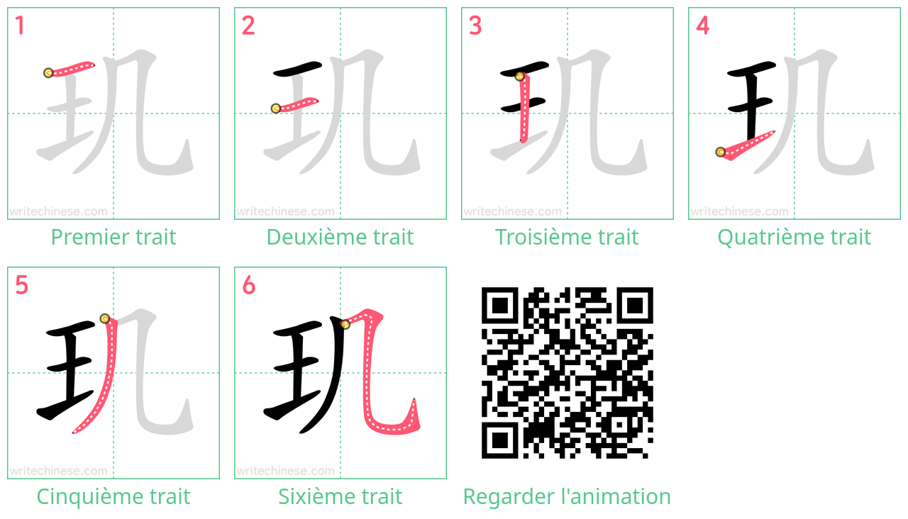 Diagrammes d'ordre des traits étape par étape pour le caractère 玑