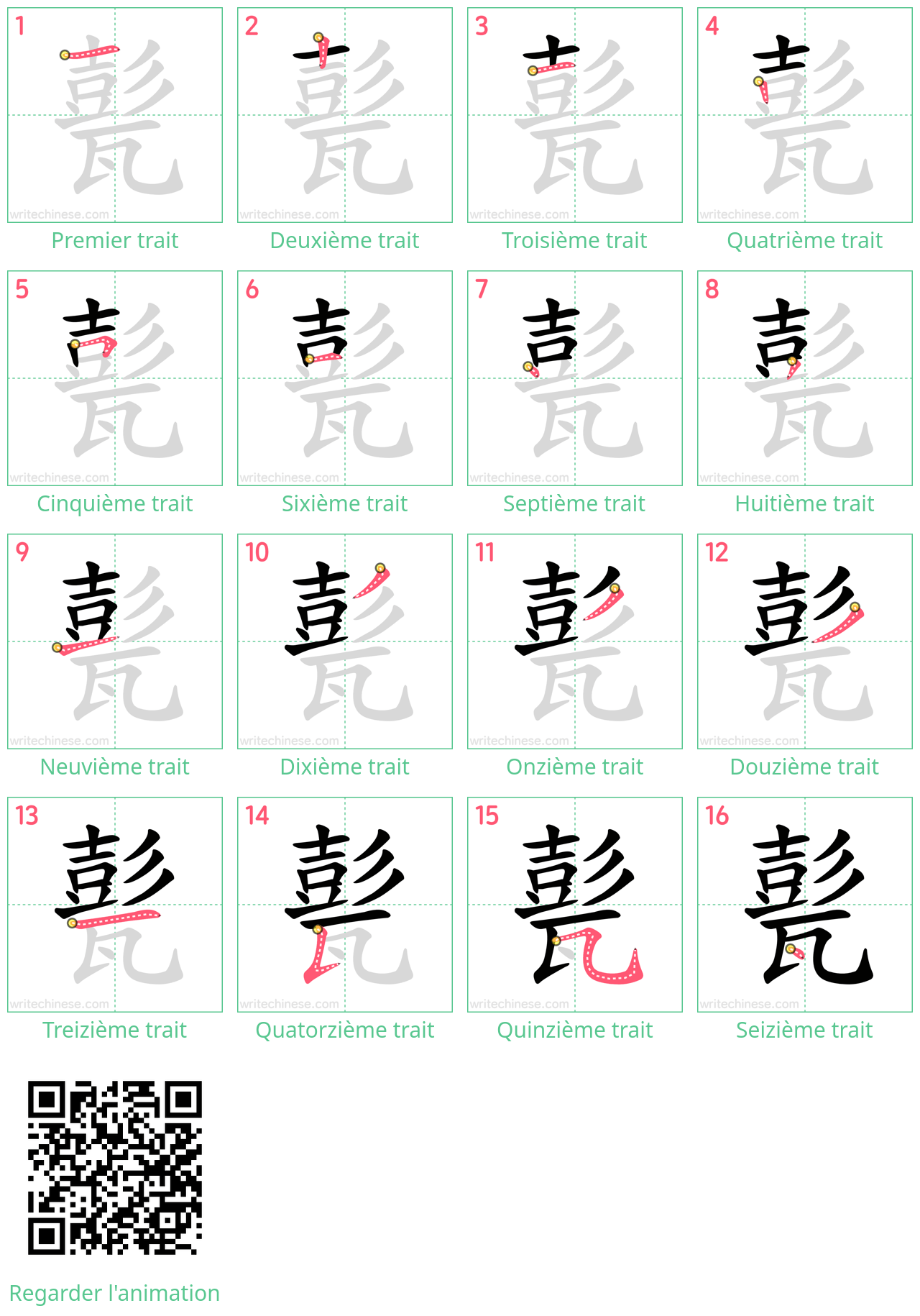 Diagrammes d'ordre des traits étape par étape pour le caractère 甏