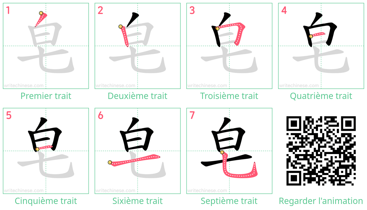 Diagrammes d'ordre des traits étape par étape pour le caractère 皂