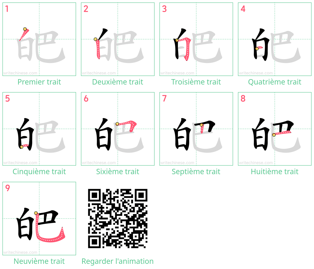 Diagrammes d'ordre des traits étape par étape pour le caractère 皅