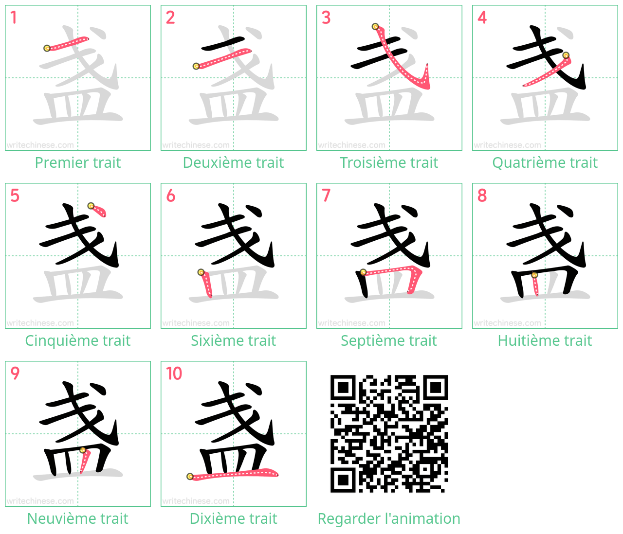 Diagrammes d'ordre des traits étape par étape pour le caractère 盏