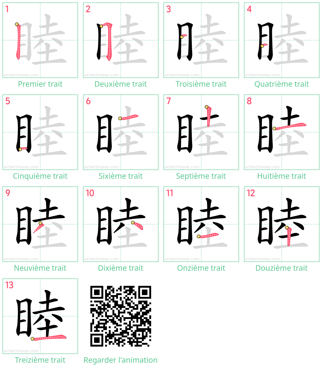 Diagrammes d'ordre des traits étape par étape pour le caractère 睦