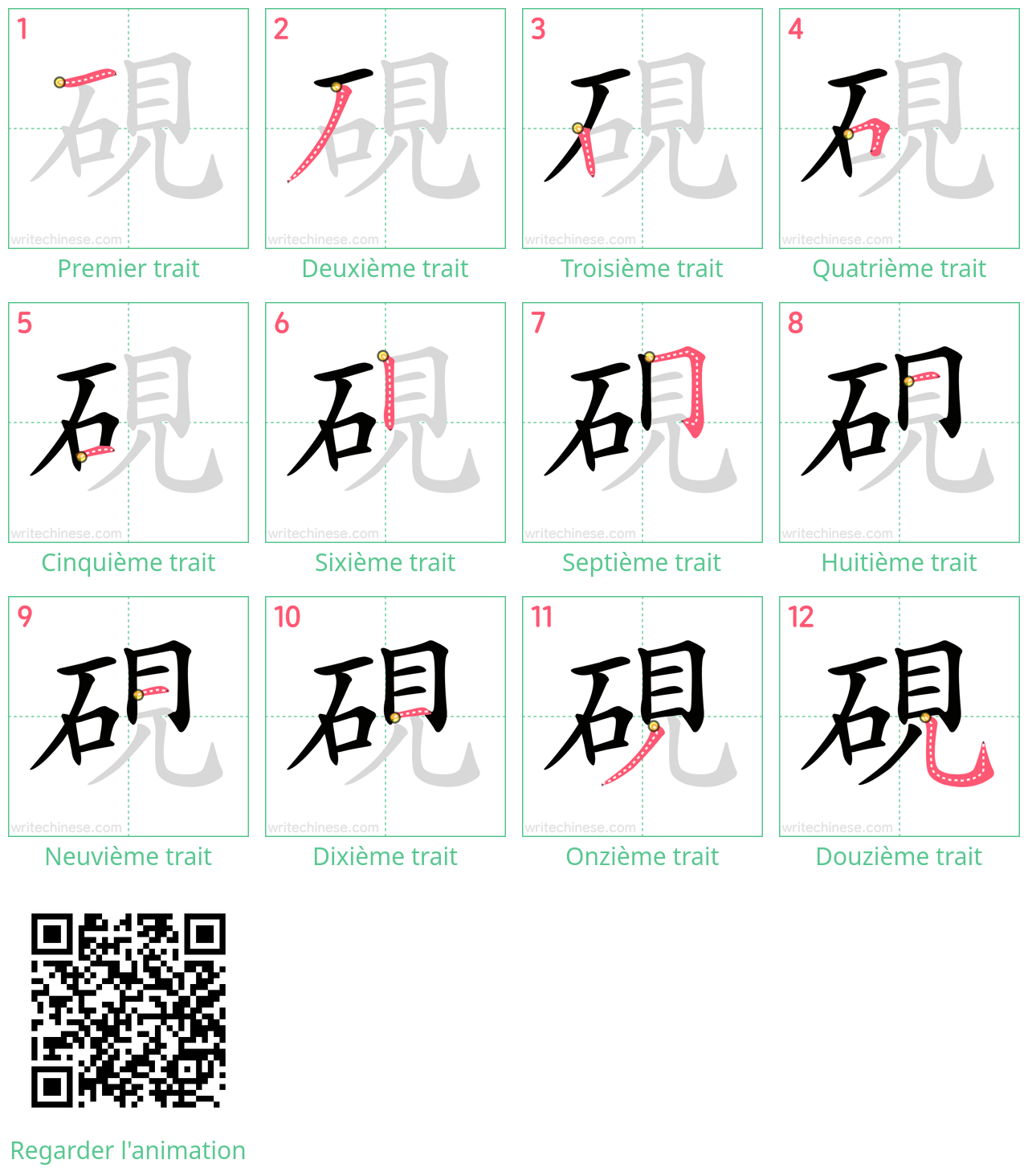 Diagrammes d'ordre des traits étape par étape pour le caractère 硯