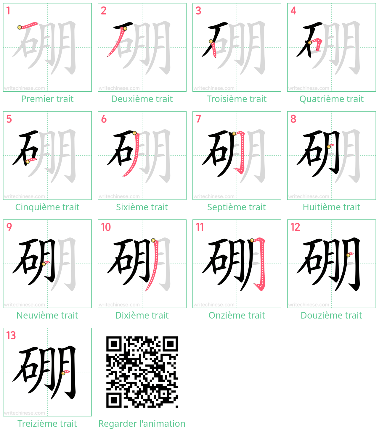 Diagrammes d'ordre des traits étape par étape pour le caractère 硼