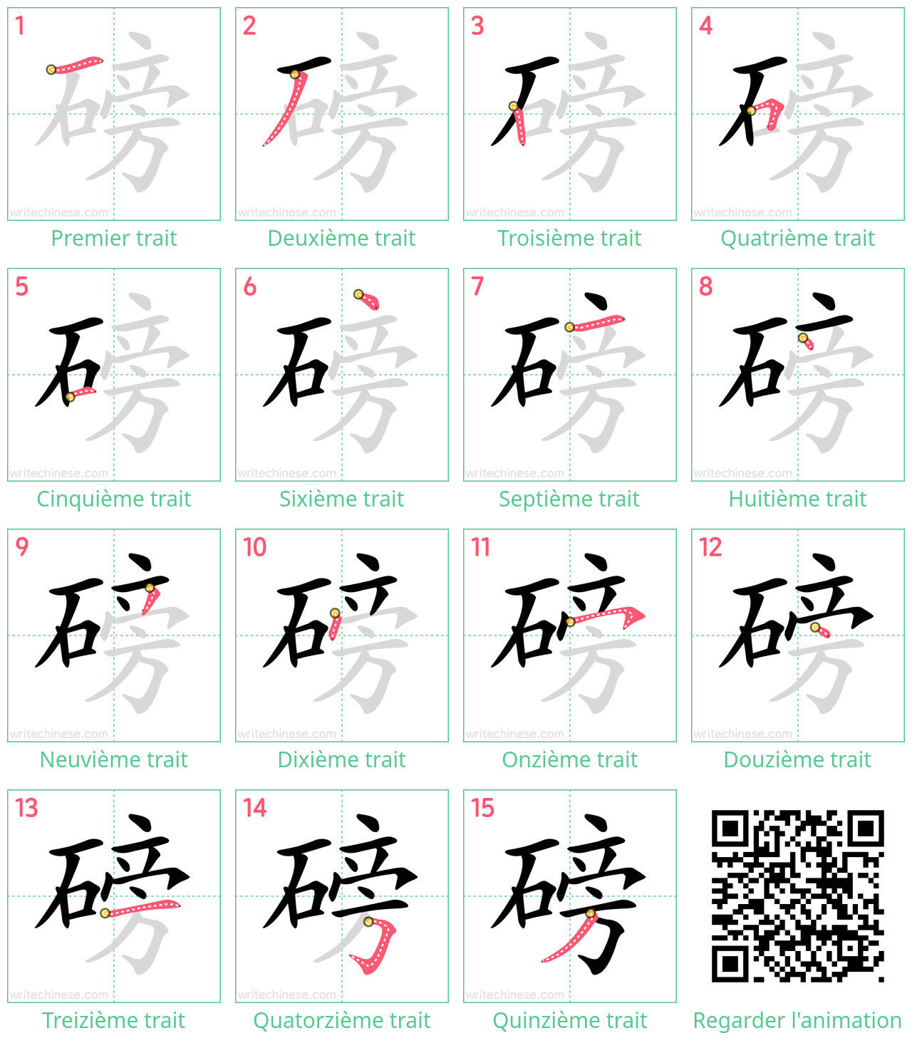 Diagrammes d'ordre des traits étape par étape pour le caractère 磅