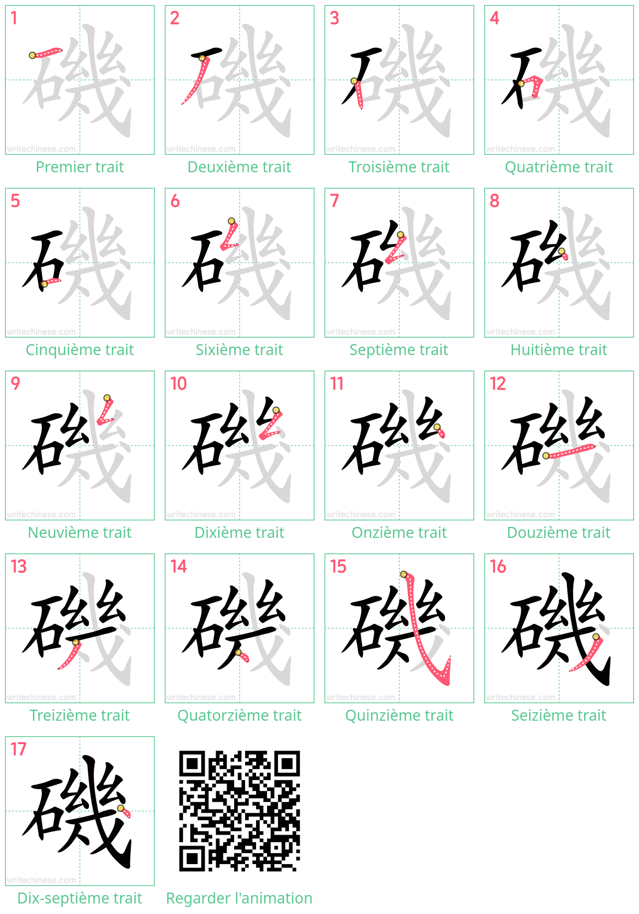 Diagrammes d'ordre des traits étape par étape pour le caractère 磯