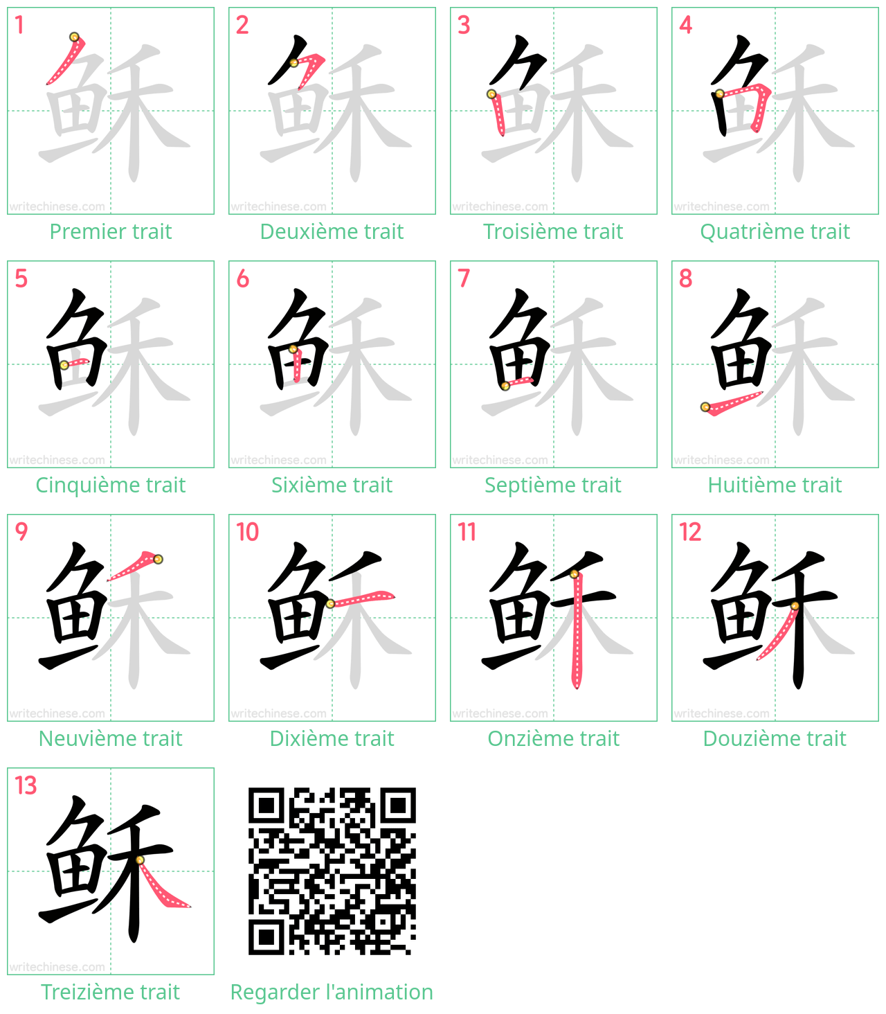 Diagrammes d'ordre des traits étape par étape pour le caractère 稣