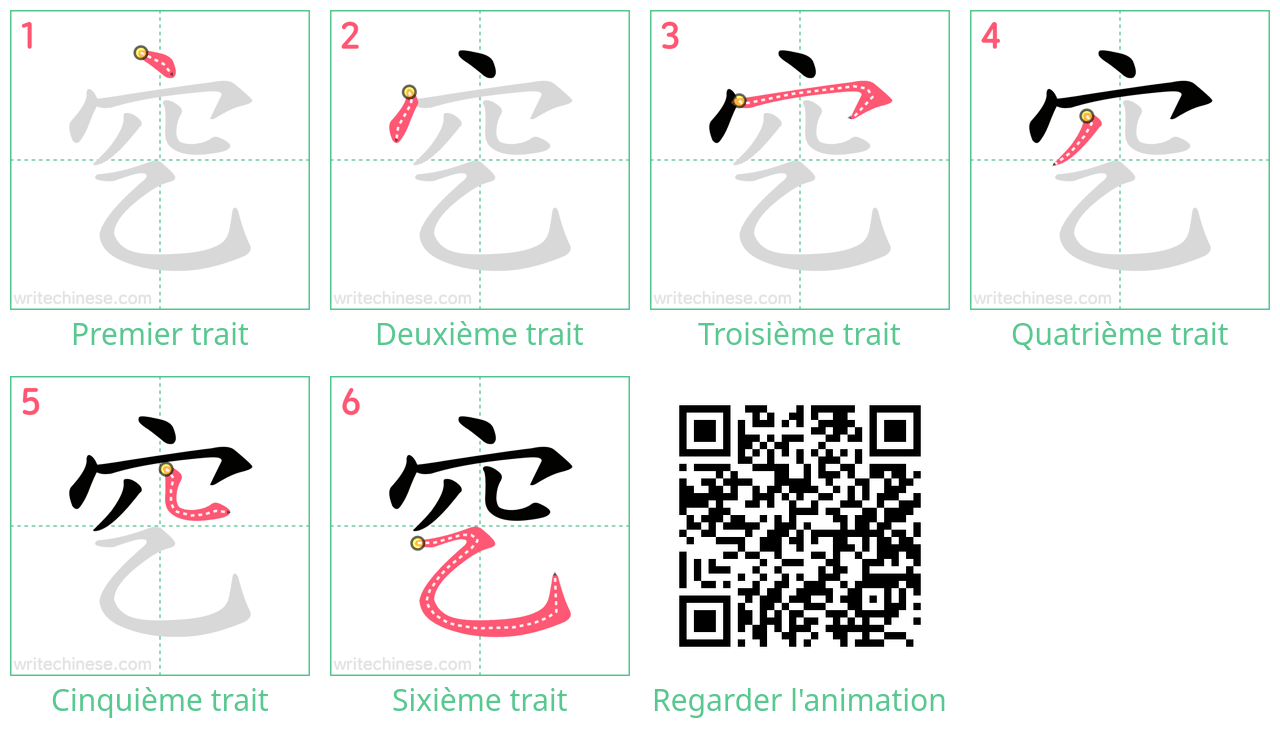 Diagrammes d'ordre des traits étape par étape pour le caractère 穵