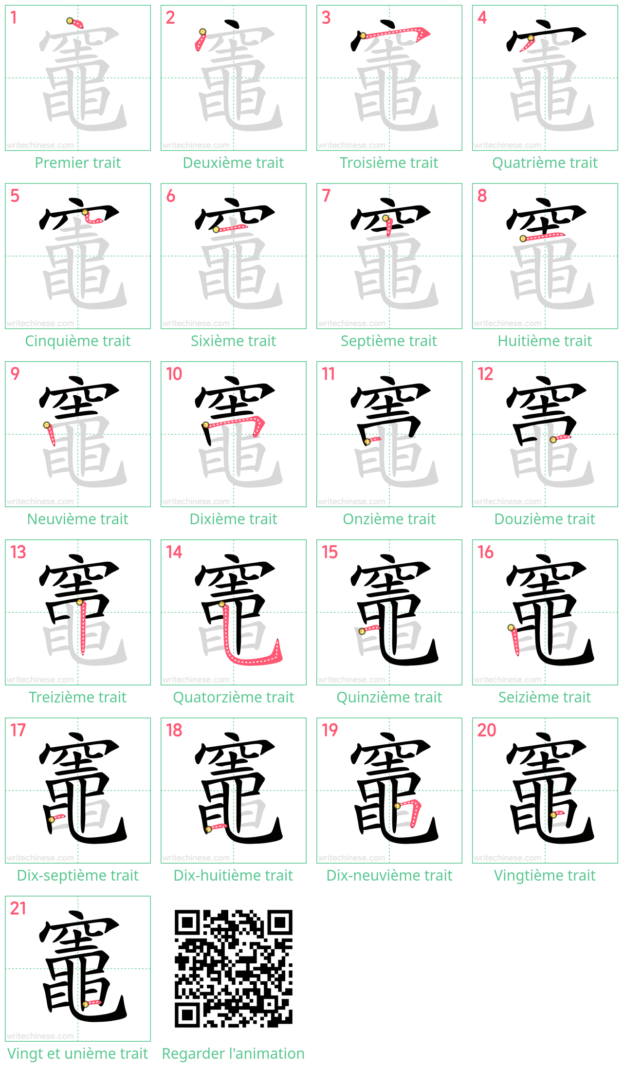 Diagrammes d'ordre des traits étape par étape pour le caractère 竈
