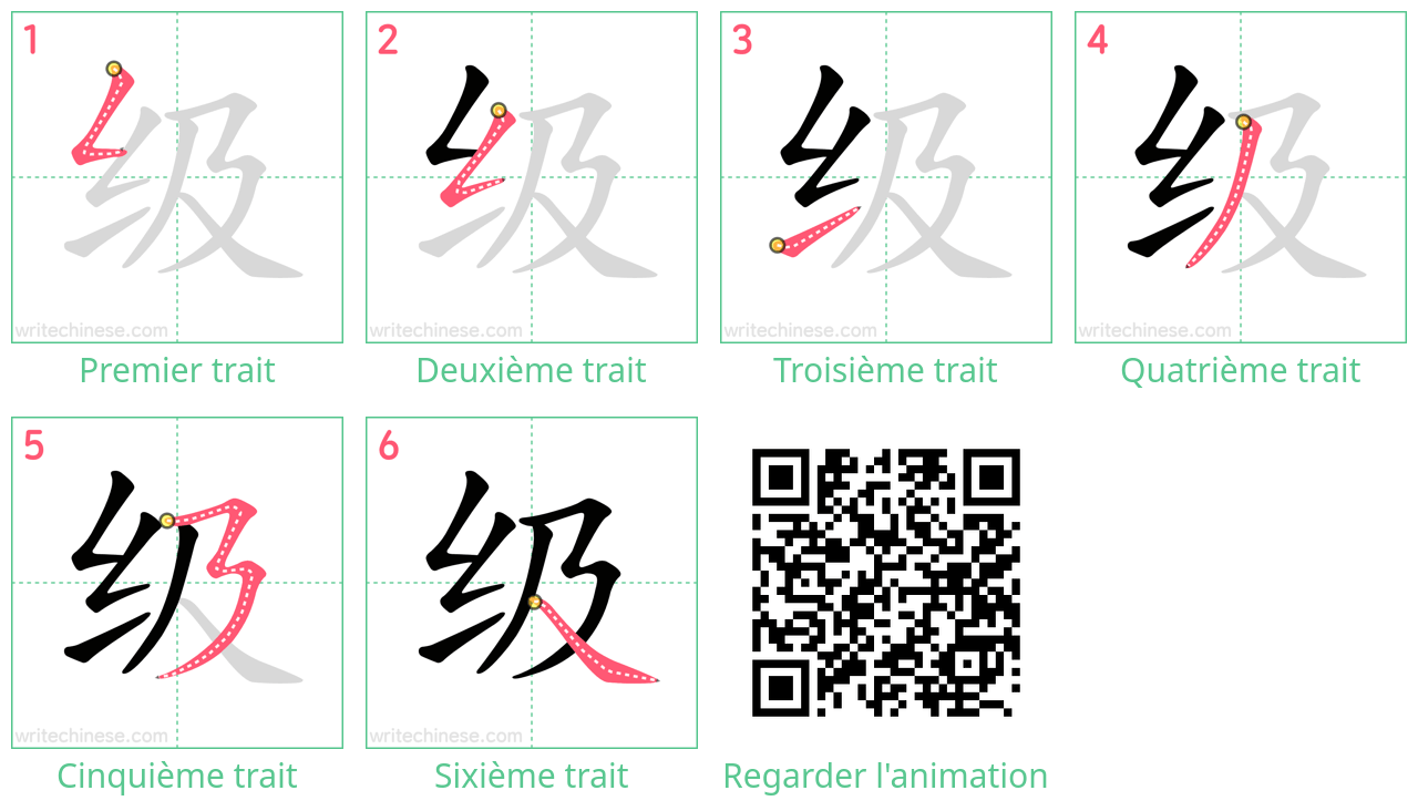 Diagrammes d'ordre des traits étape par étape pour le caractère 级