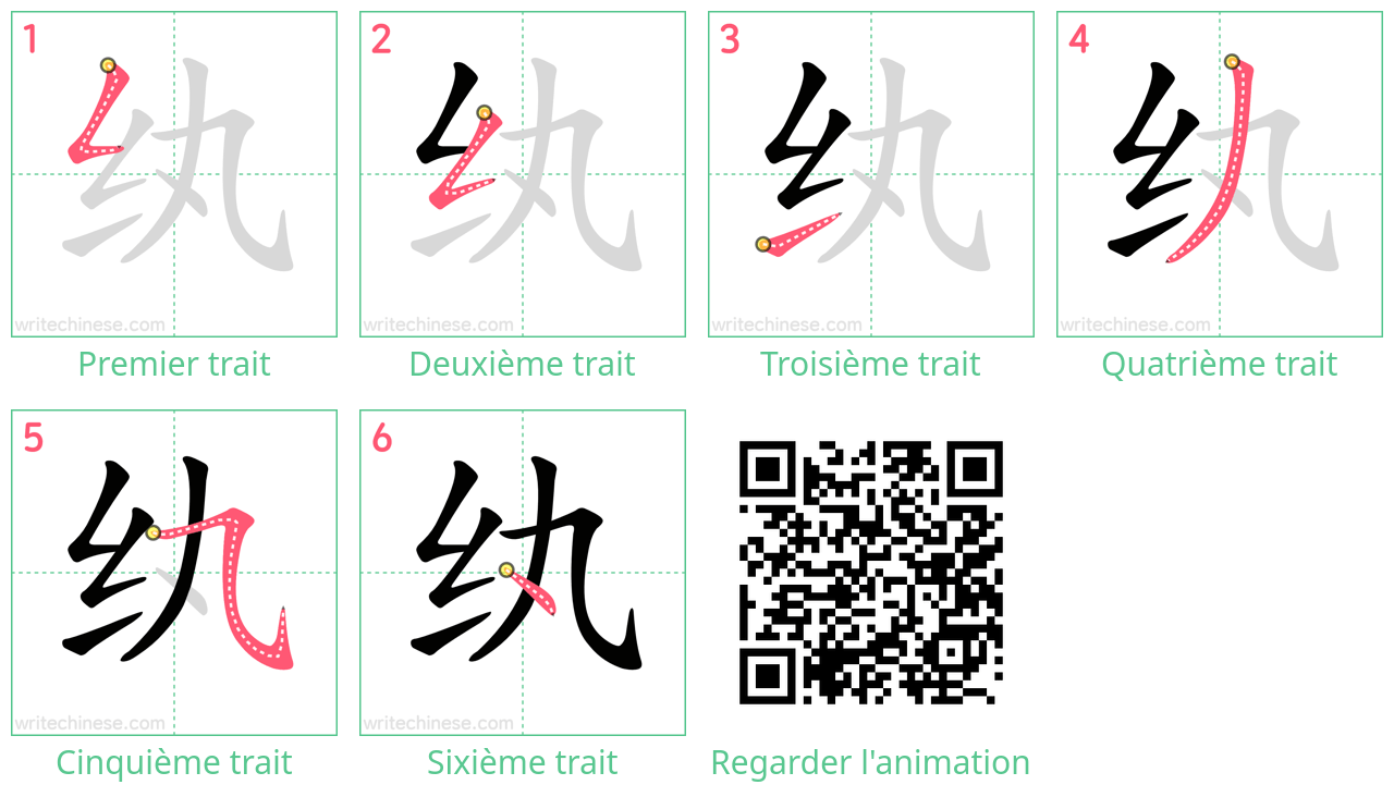 Diagrammes d'ordre des traits étape par étape pour le caractère 纨