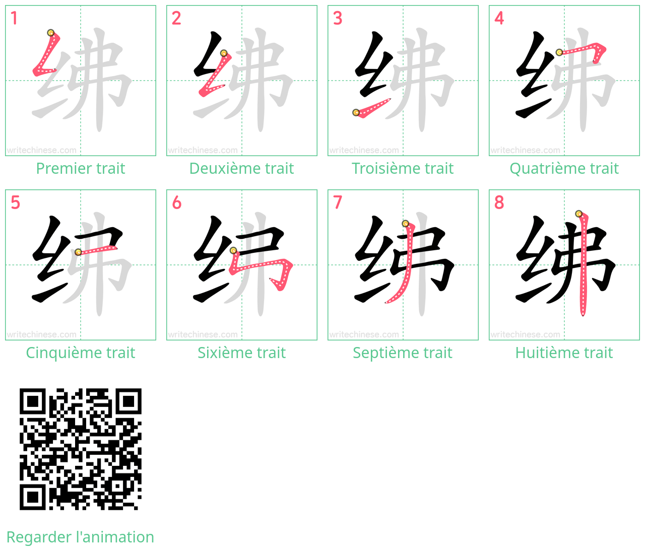 Diagrammes d'ordre des traits étape par étape pour le caractère 绋