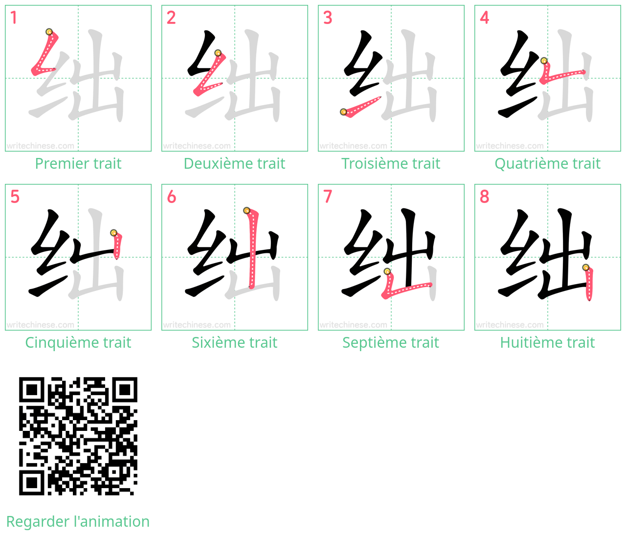 Diagrammes d'ordre des traits étape par étape pour le caractère 绌