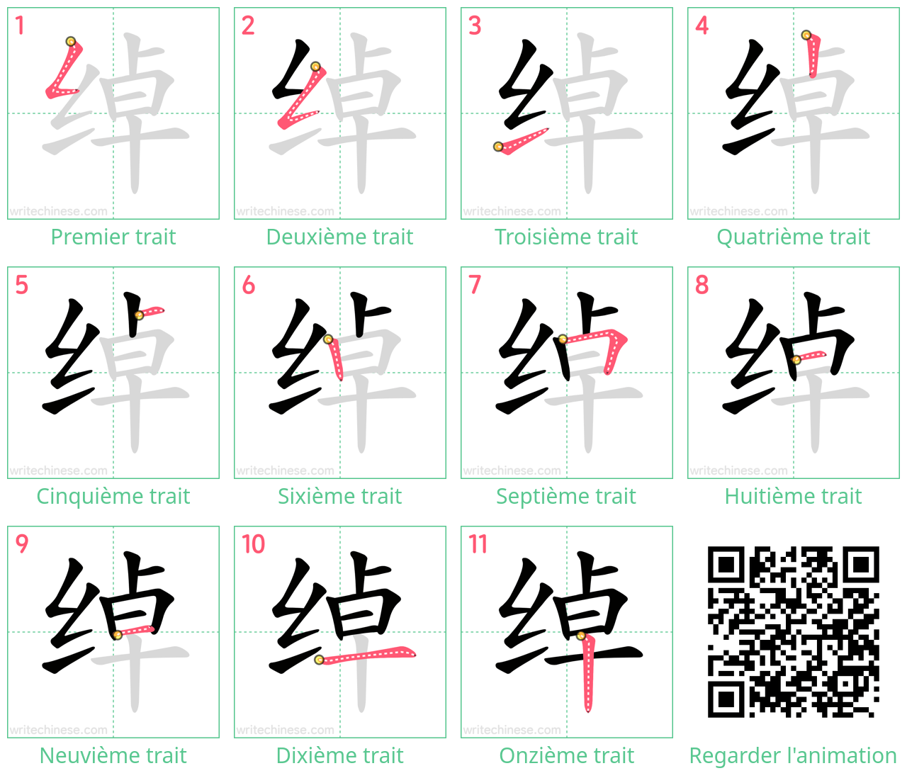 Diagrammes d'ordre des traits étape par étape pour le caractère 绰