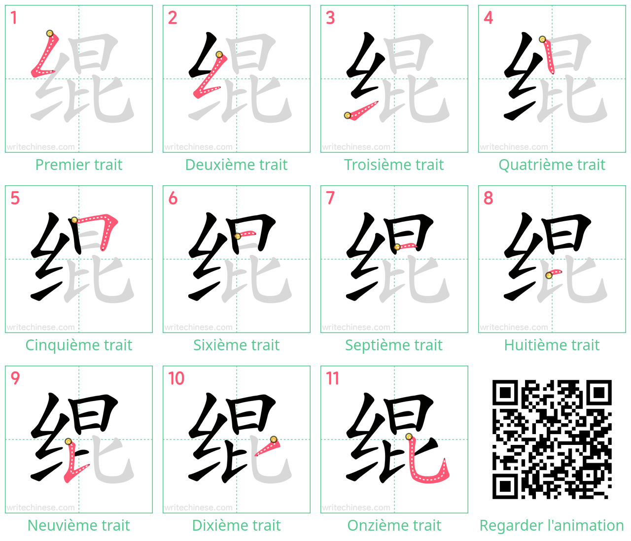 Diagrammes d'ordre des traits étape par étape pour le caractère 绲