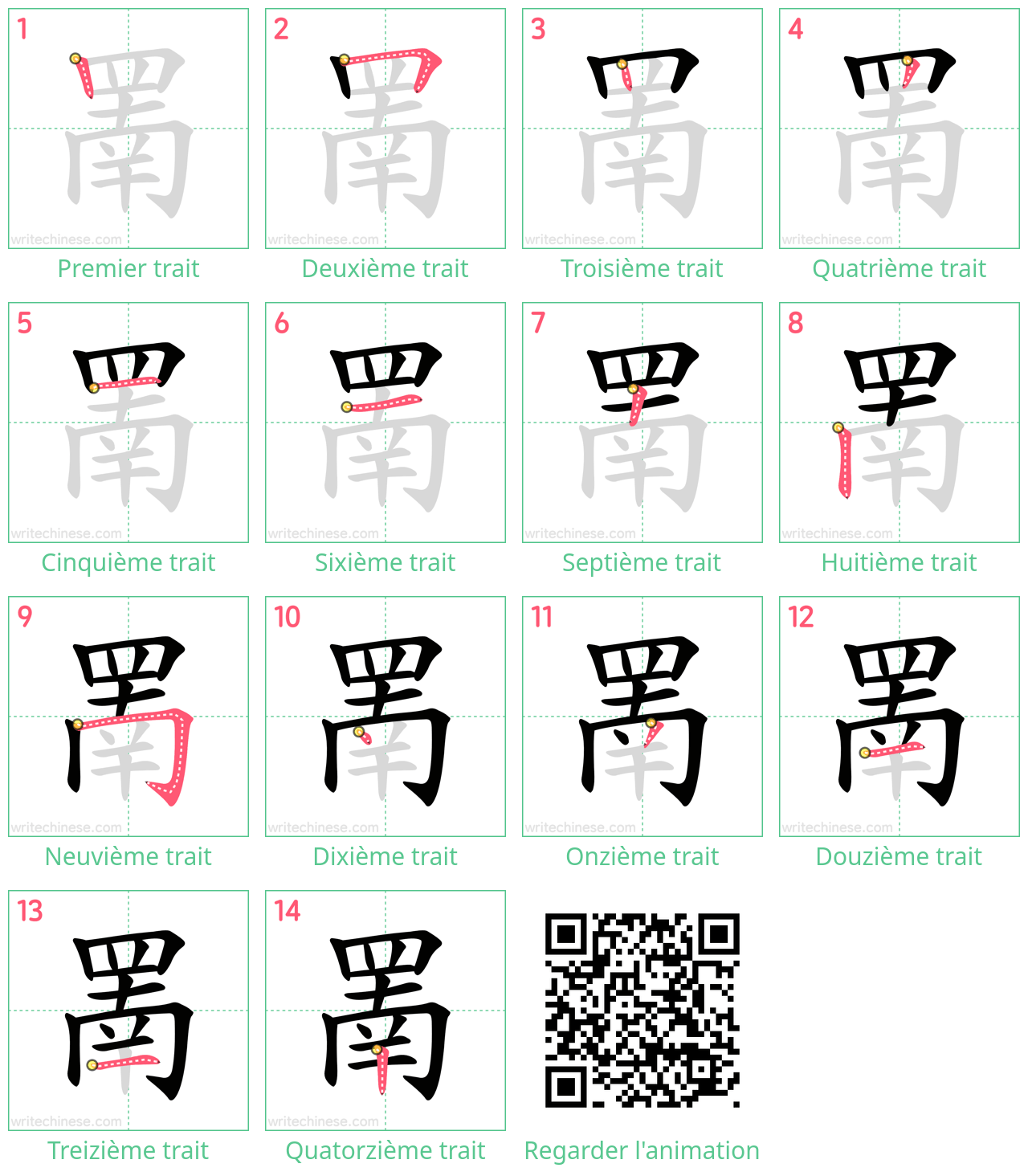 Diagrammes d'ordre des traits étape par étape pour le caractère 罱