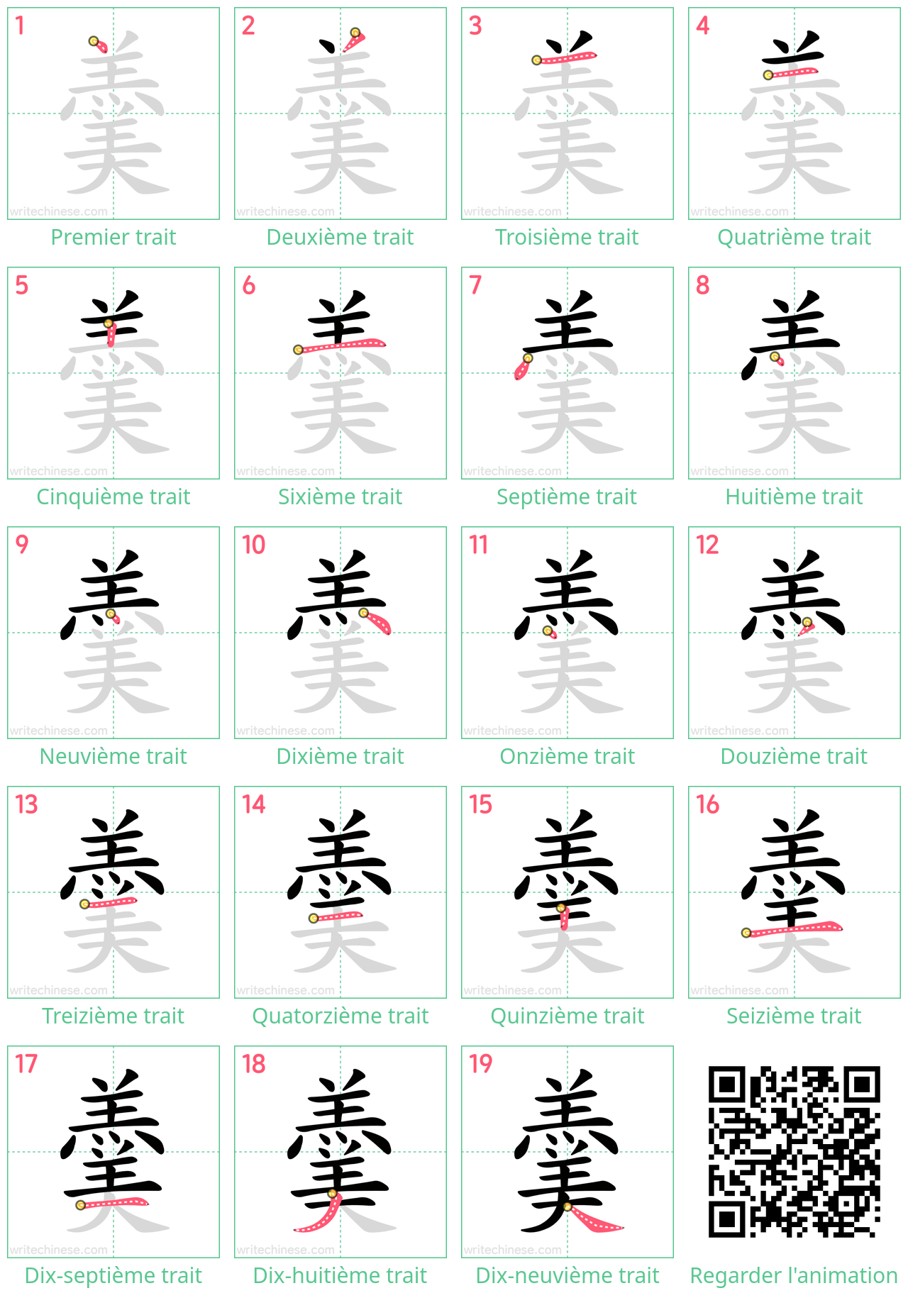 Diagrammes d'ordre des traits étape par étape pour le caractère 羹