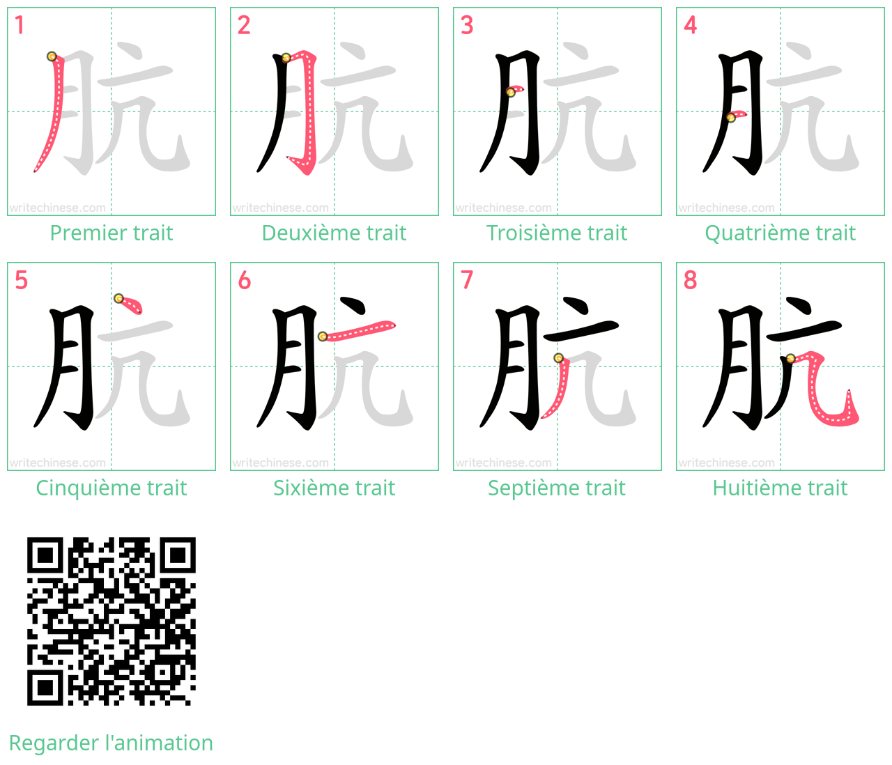 Diagrammes d'ordre des traits étape par étape pour le caractère 肮