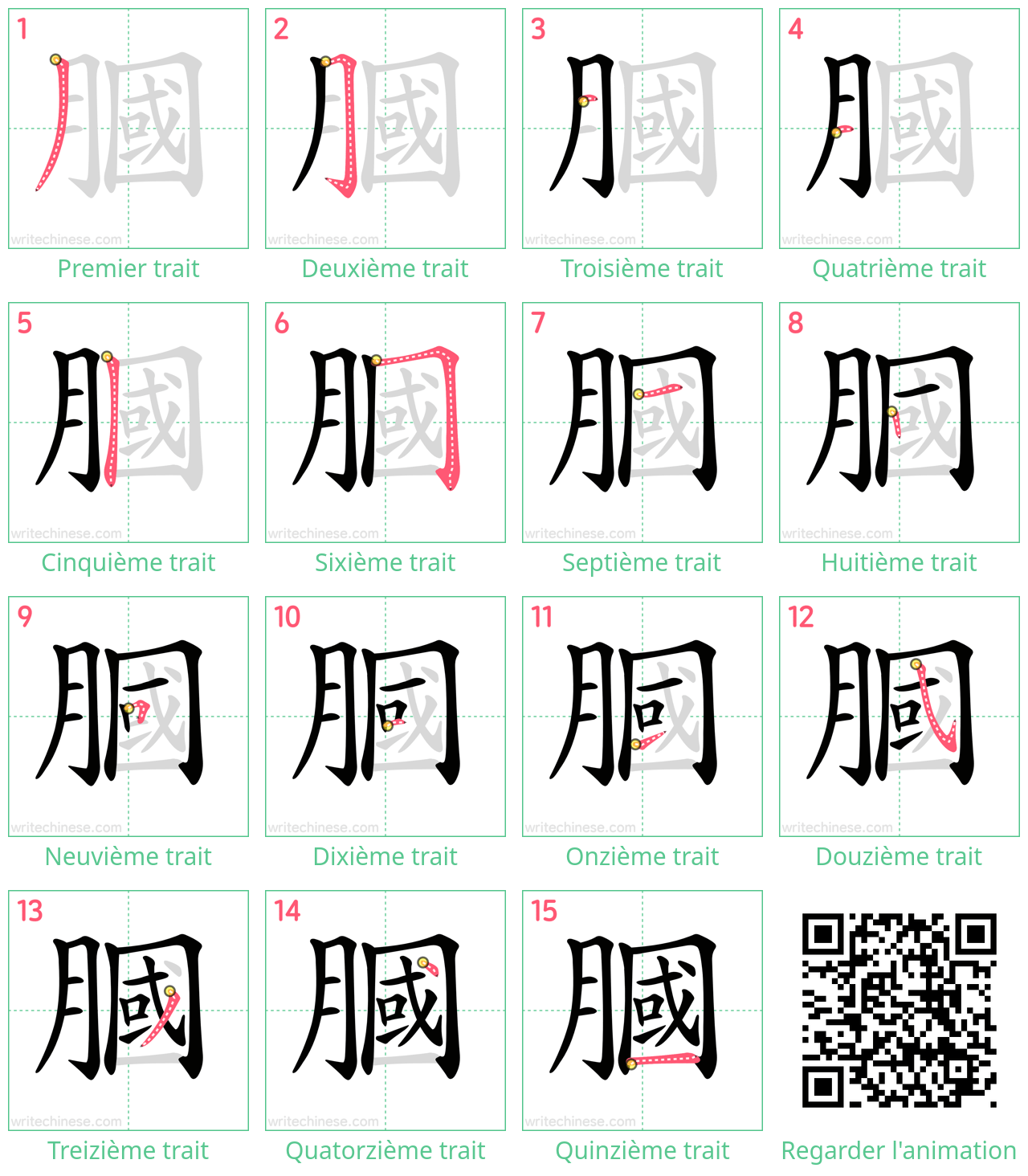 Diagrammes d'ordre des traits étape par étape pour le caractère 膕