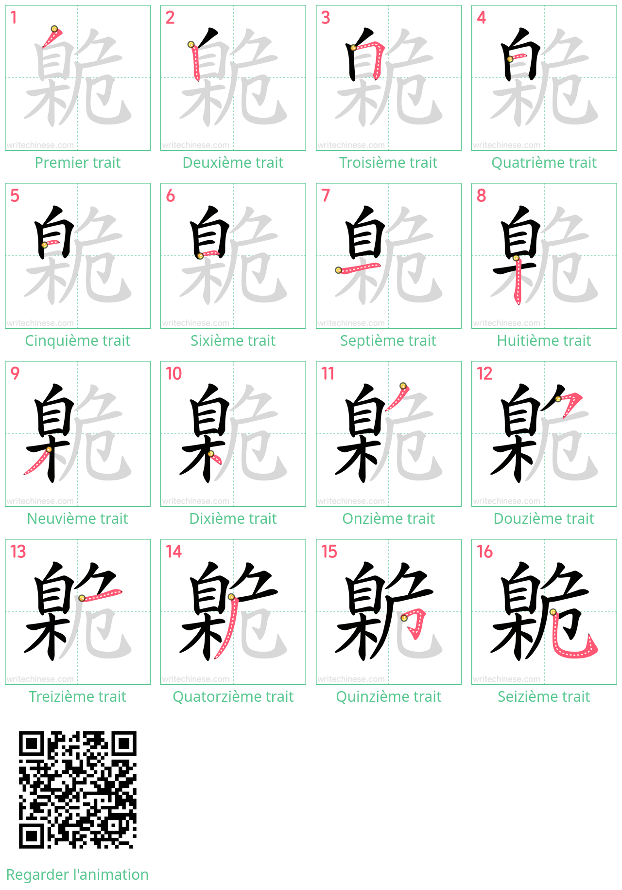 Diagrammes d'ordre des traits étape par étape pour le caractère 臲