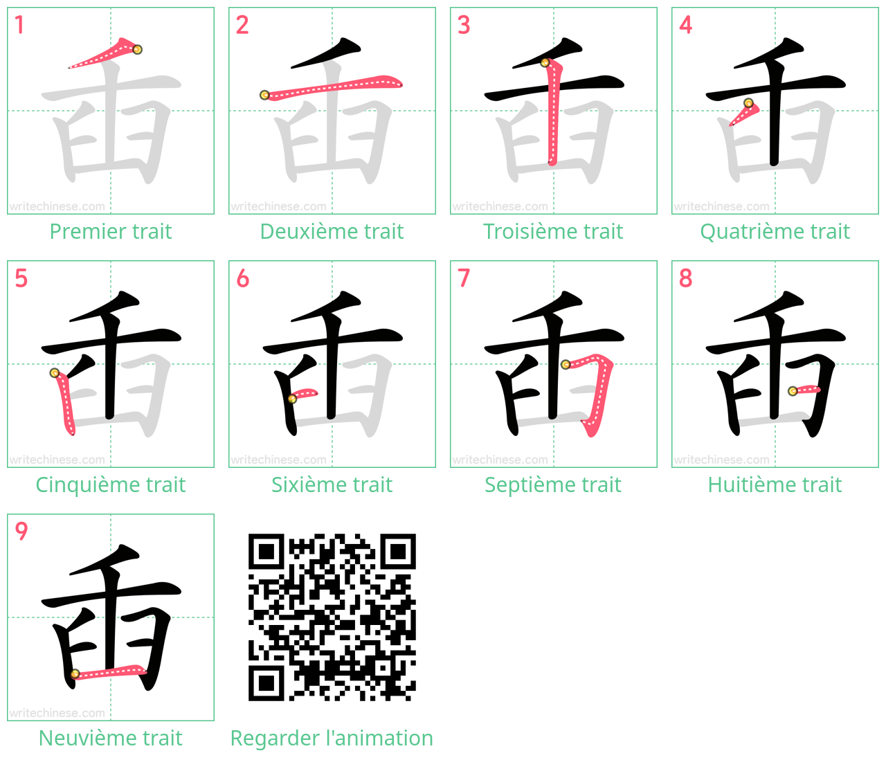 Diagrammes d'ordre des traits étape par étape pour le caractère 臿