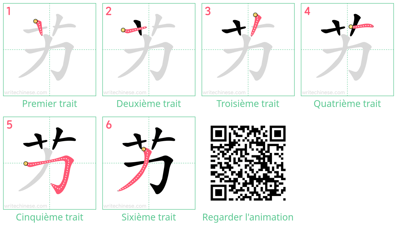 Diagrammes d'ordre des traits étape par étape pour le caractère 艻