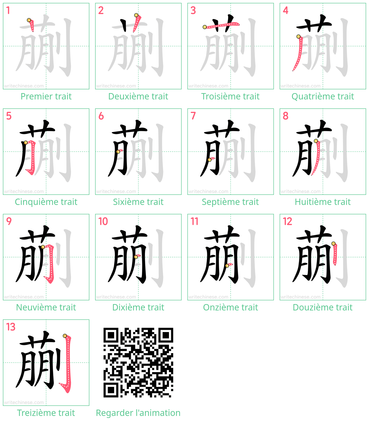 Diagrammes d'ordre des traits étape par étape pour le caractère 蒯