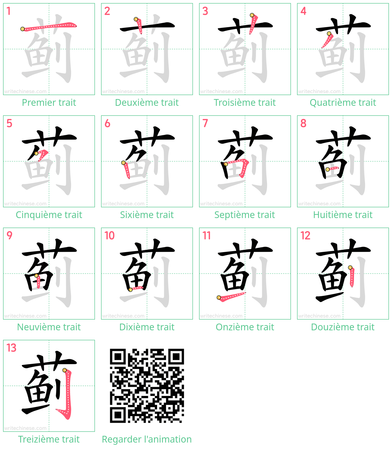 Diagrammes d'ordre des traits étape par étape pour le caractère 蓟