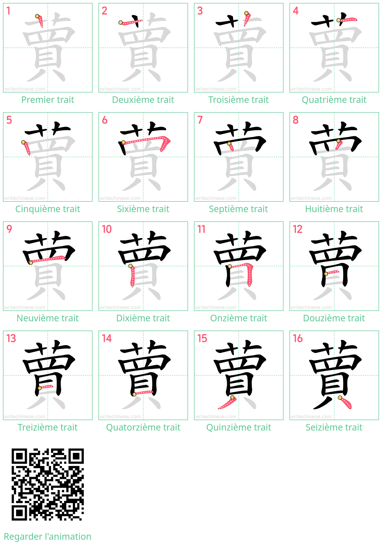 Diagrammes d'ordre des traits étape par étape pour le caractère 蕒