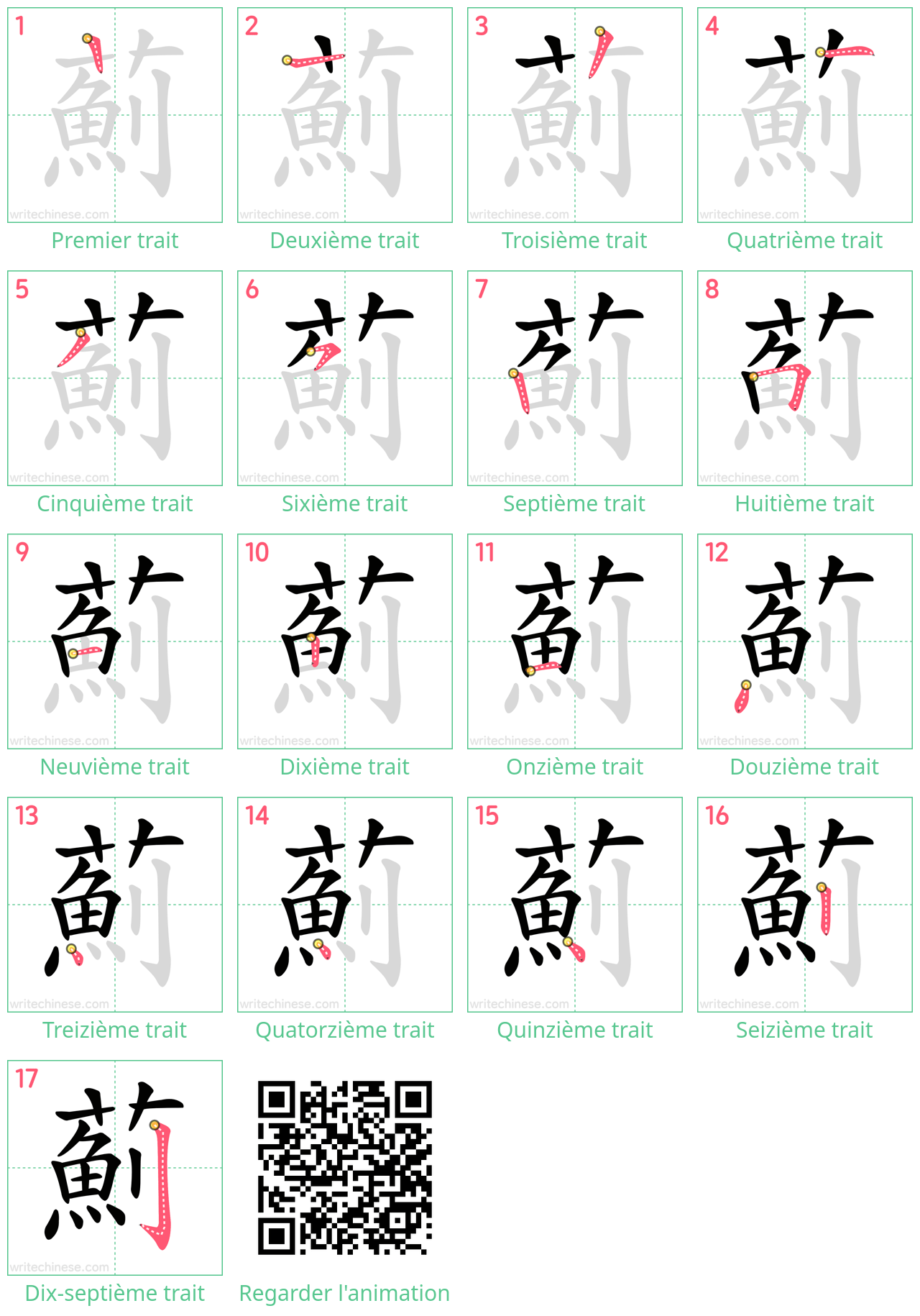 Diagrammes d'ordre des traits étape par étape pour le caractère 薊