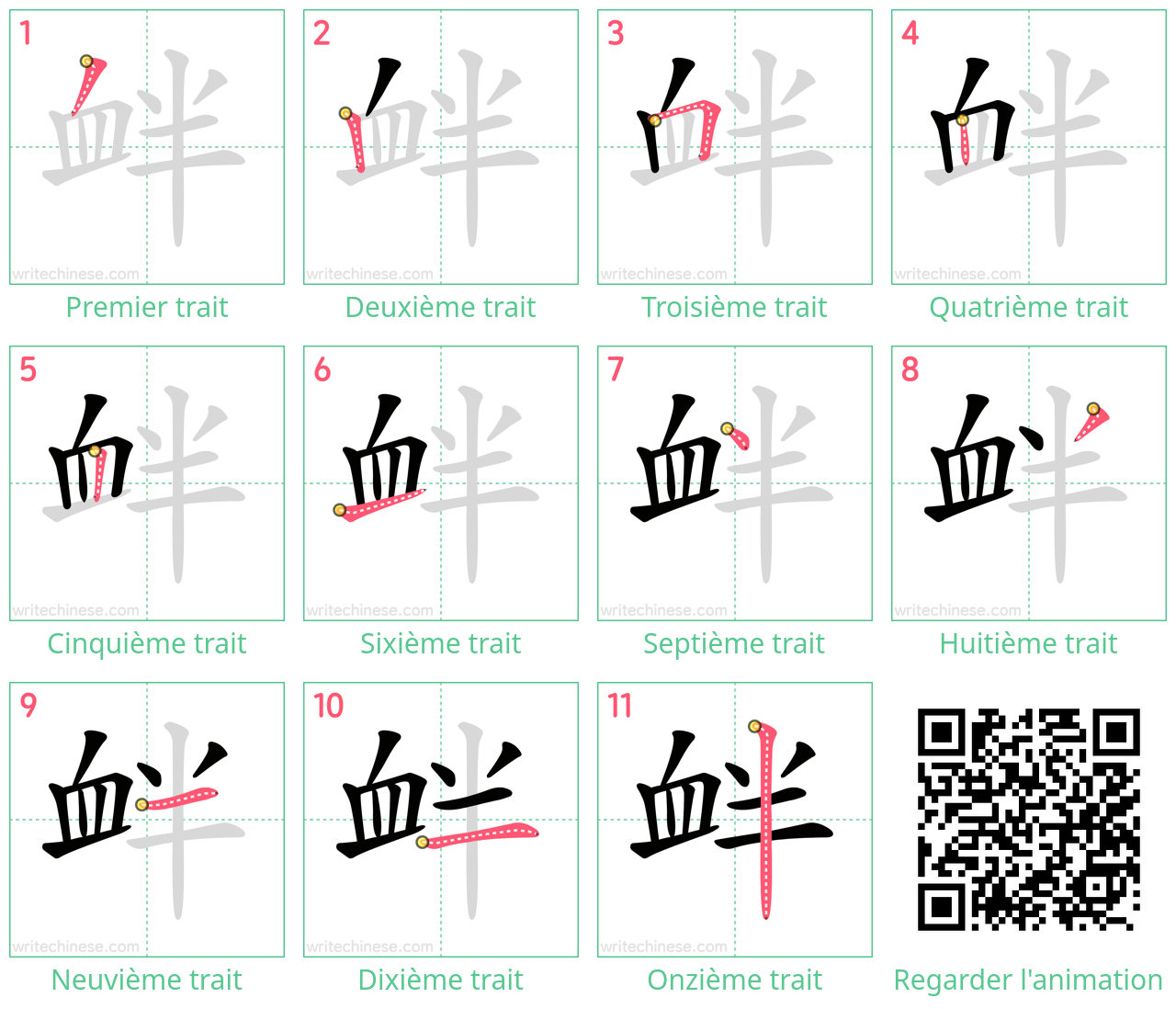 Diagrammes d'ordre des traits étape par étape pour le caractère 衅