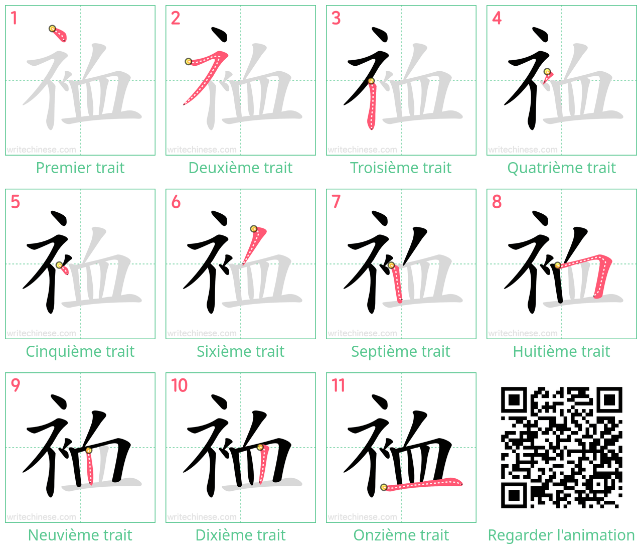 Diagrammes d'ordre des traits étape par étape pour le caractère 裇