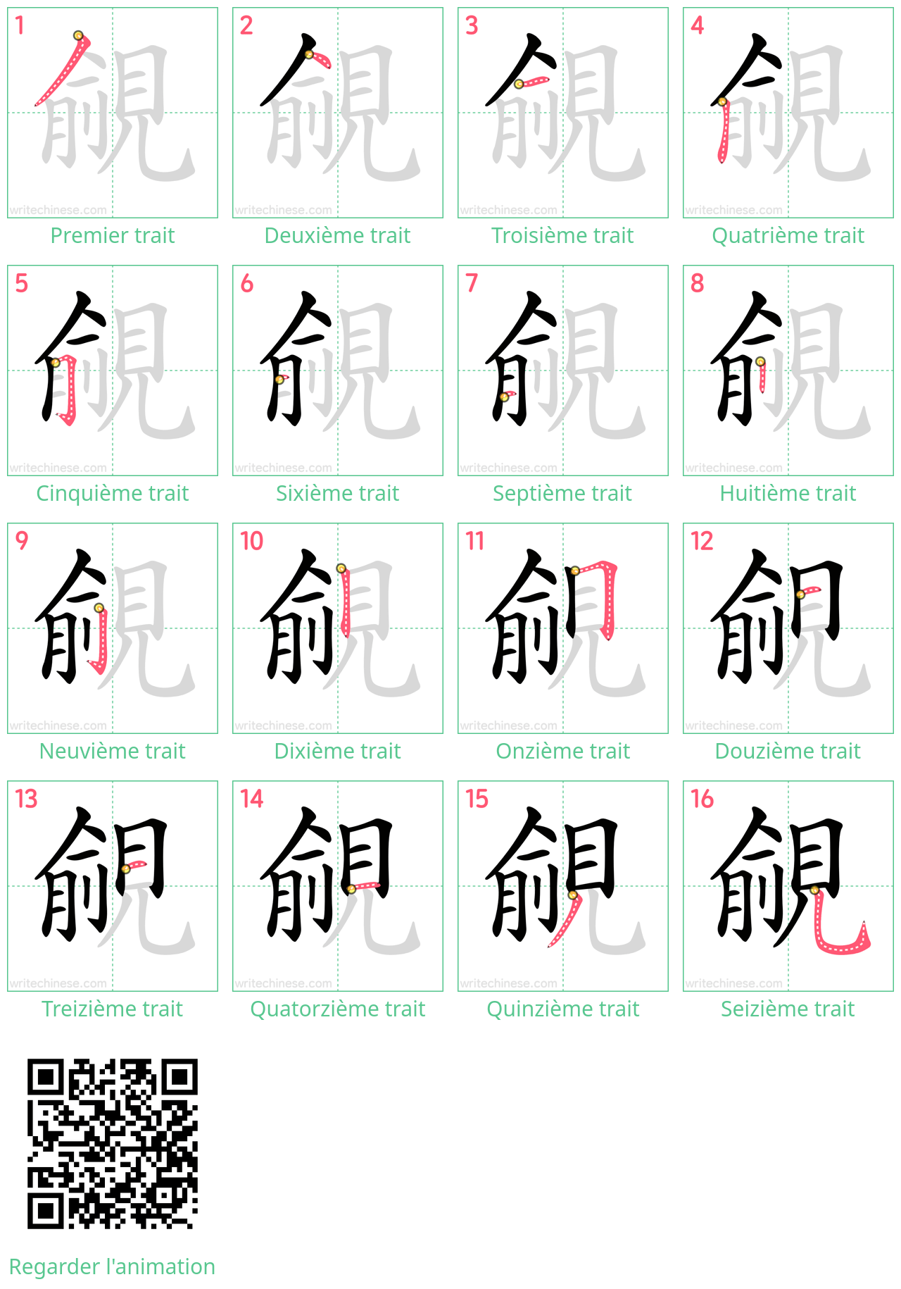 Diagrammes d'ordre des traits étape par étape pour le caractère 覦