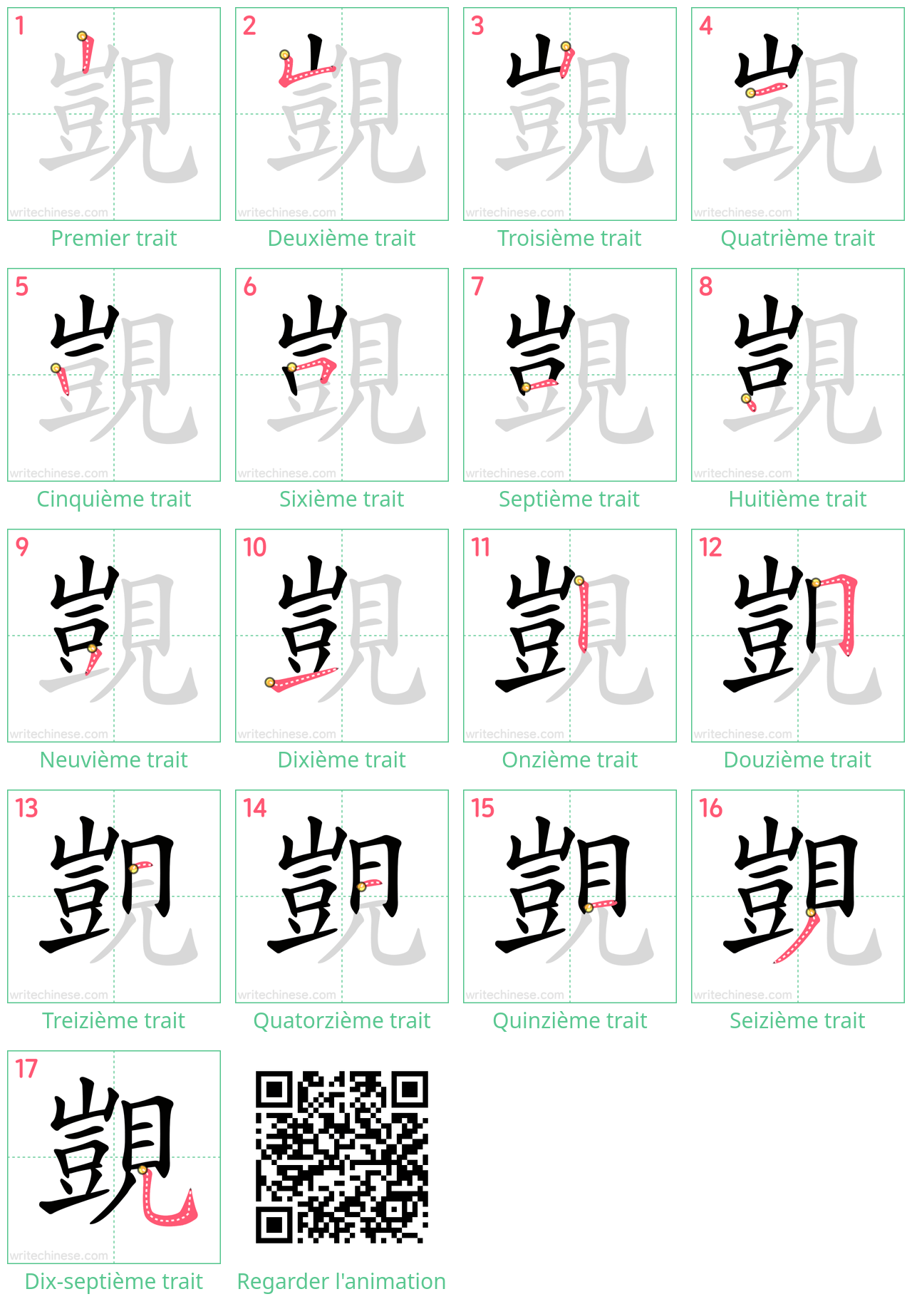 Diagrammes d'ordre des traits étape par étape pour le caractère 覬