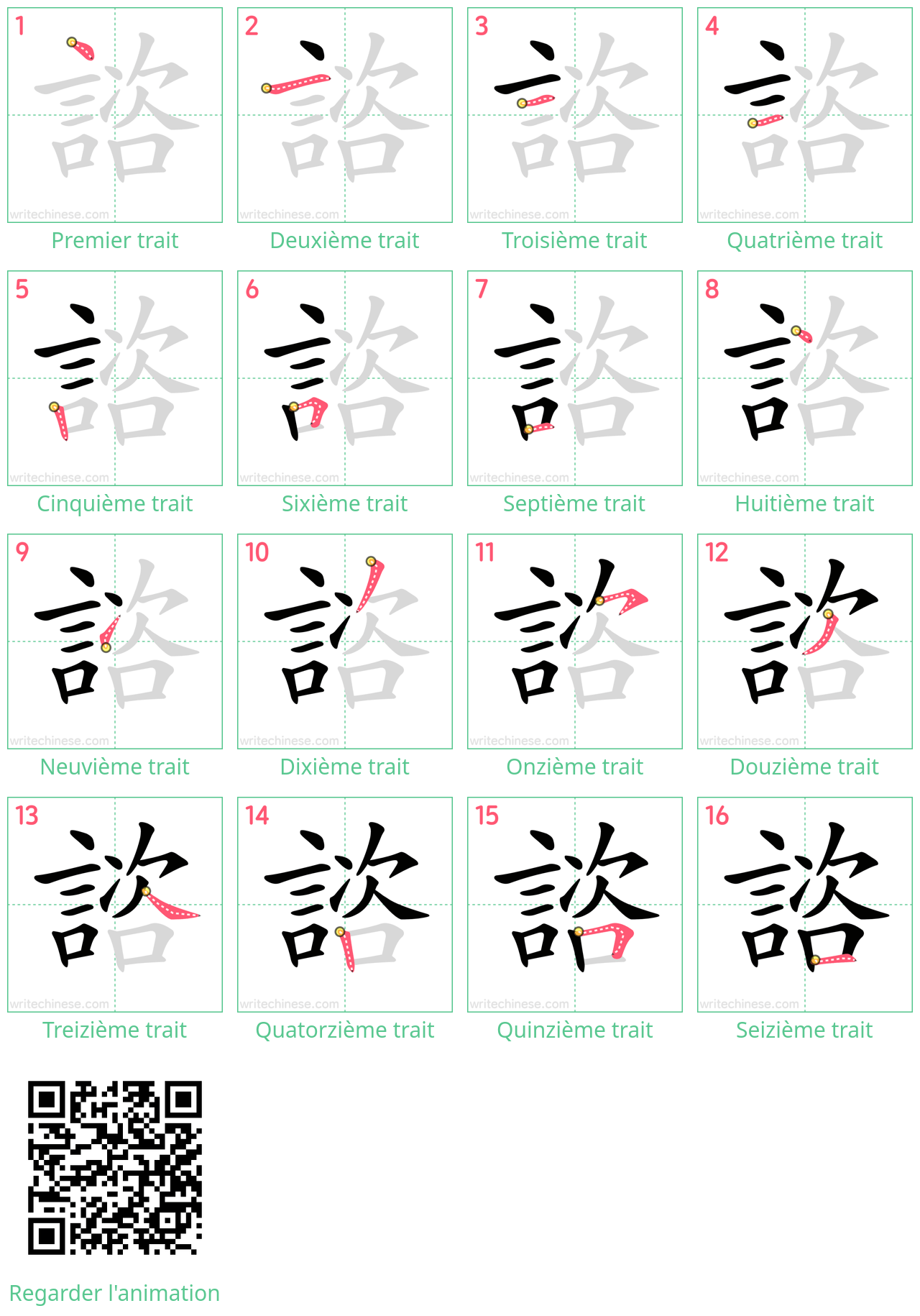 Diagrammes d'ordre des traits étape par étape pour le caractère 諮