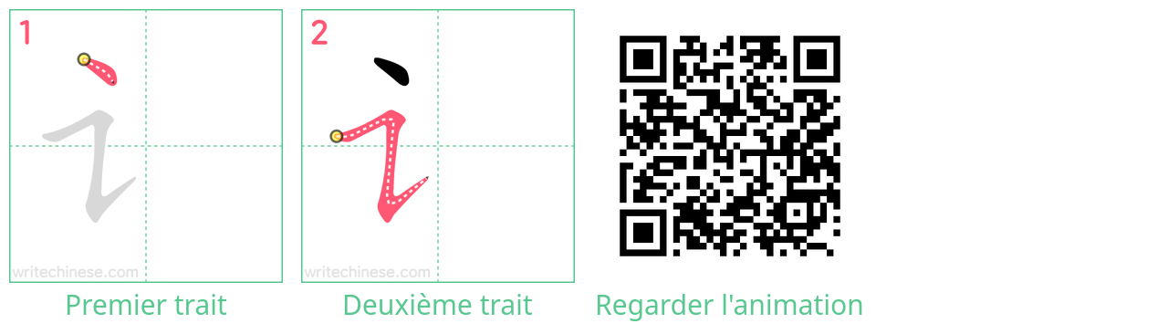 Diagrammes d'ordre des traits étape par étape pour le caractère 讠