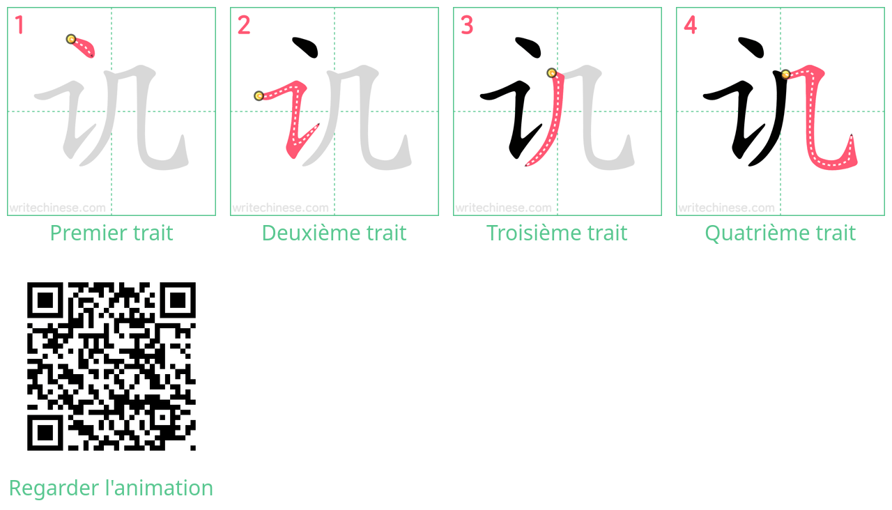 Diagrammes d'ordre des traits étape par étape pour le caractère 讥