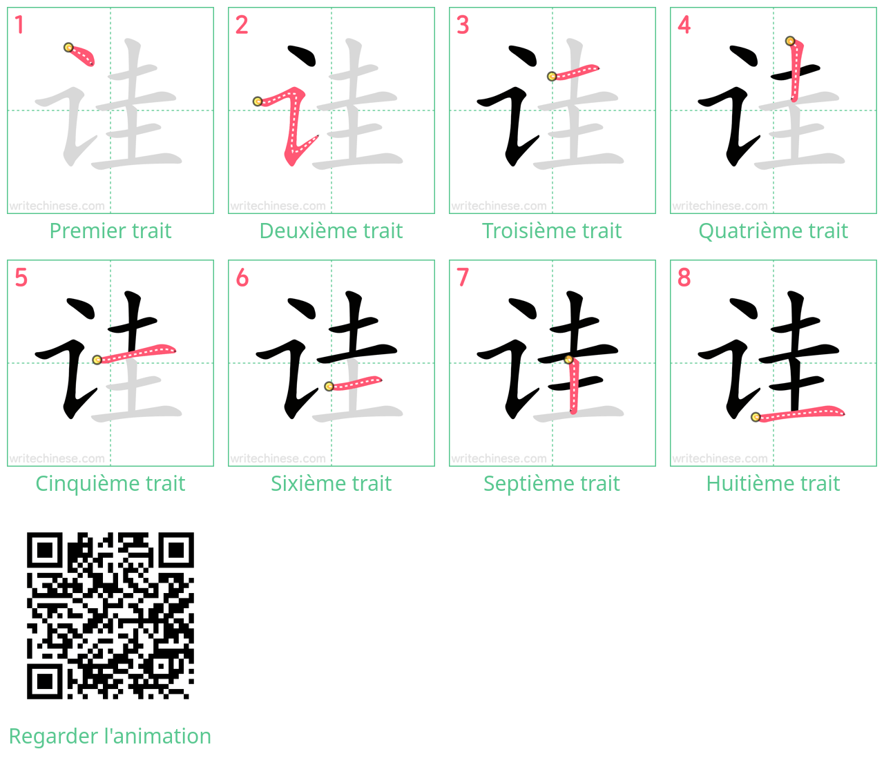 Diagrammes d'ordre des traits étape par étape pour le caractère 诖