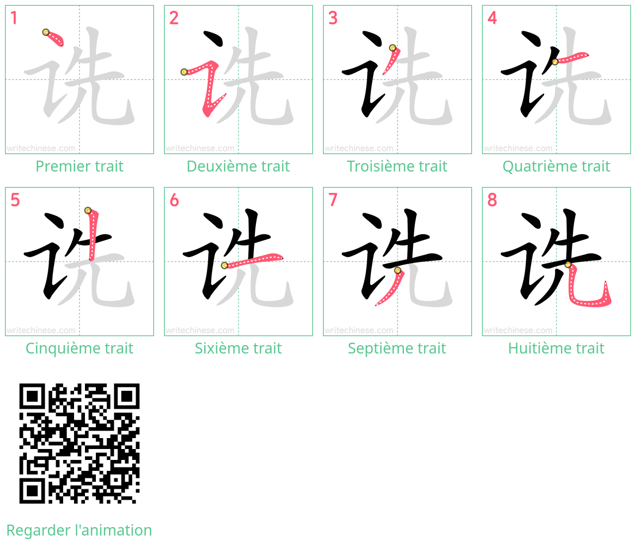 Diagrammes d'ordre des traits étape par étape pour le caractère 诜