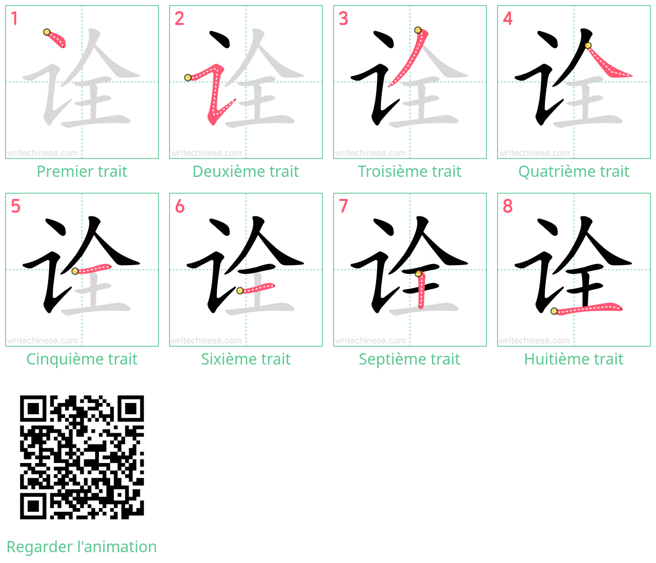 Diagrammes d'ordre des traits étape par étape pour le caractère 诠