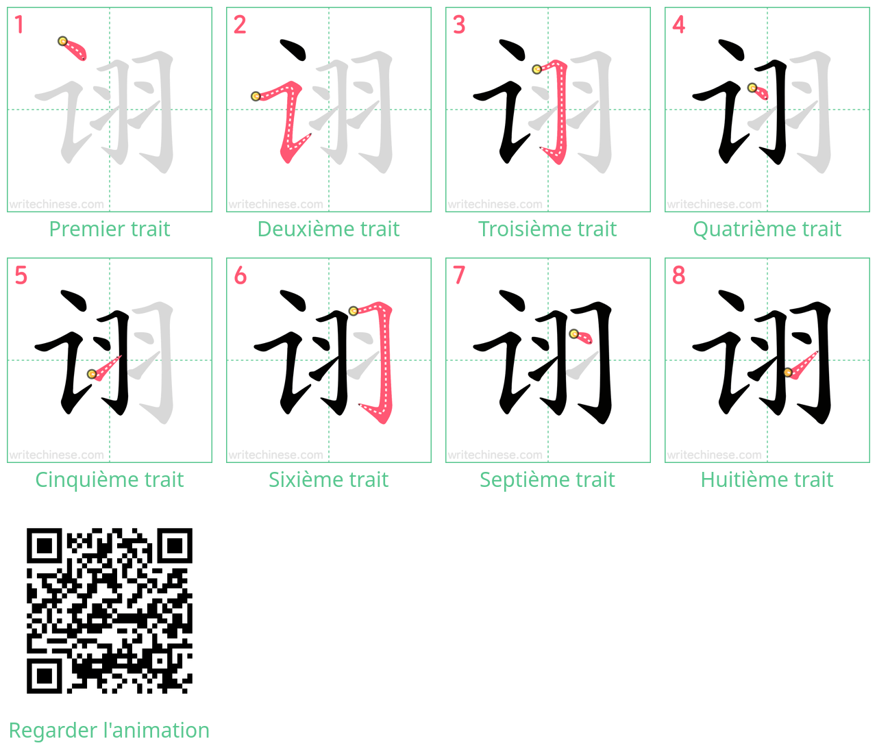 Diagrammes d'ordre des traits étape par étape pour le caractère 诩