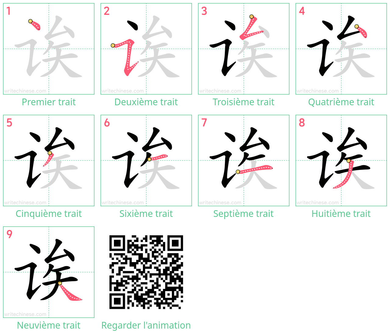 Diagrammes d'ordre des traits étape par étape pour le caractère 诶